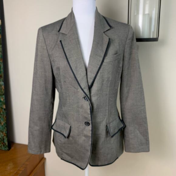Kasper Size 10 Women's Blazer Jacket Gray with Black Trim Career Work - Picture 2 of 13